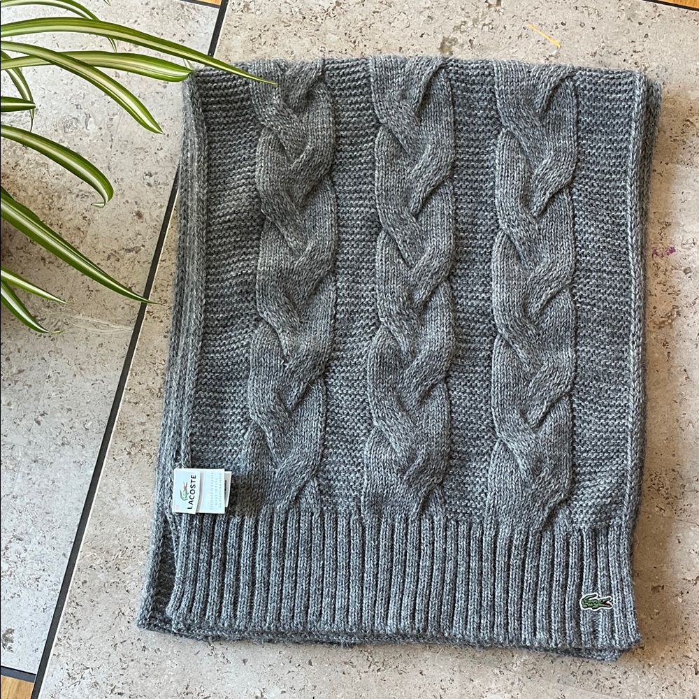 Lacoste Charcoal Cable Knit Scarf